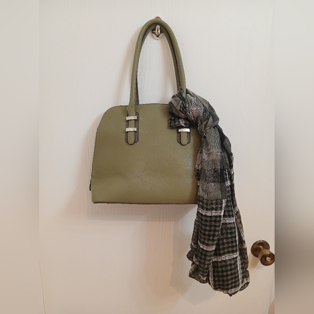 Charming Charlie Large Moss Green Tote, Shoulder Bag With Scarf.